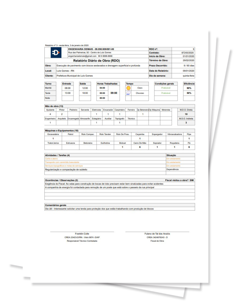 Planilha de Relatório Diário de Obra